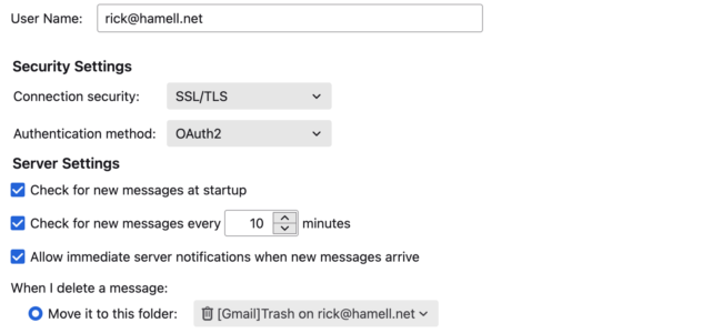 Thunderbird server settings